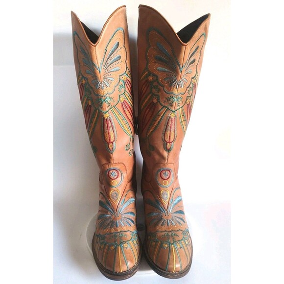 L'artiste Shoes - L'Artiste Knee High Tall Boots 10.5 - 11 / 42 Leather Embroidered Riding Boho
